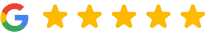 Google logo with five gold stars representing a perfect 5-star review rating for Jean Chan, DDS.
